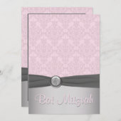 Pink and Gray Damask Ballet Bat Mitzvah Invitation (Front/Back)