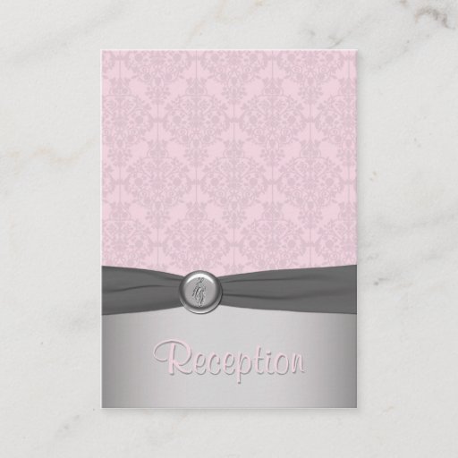 Customizable Pink and Gray Damask Ballet Enclosure Card Business Card Template