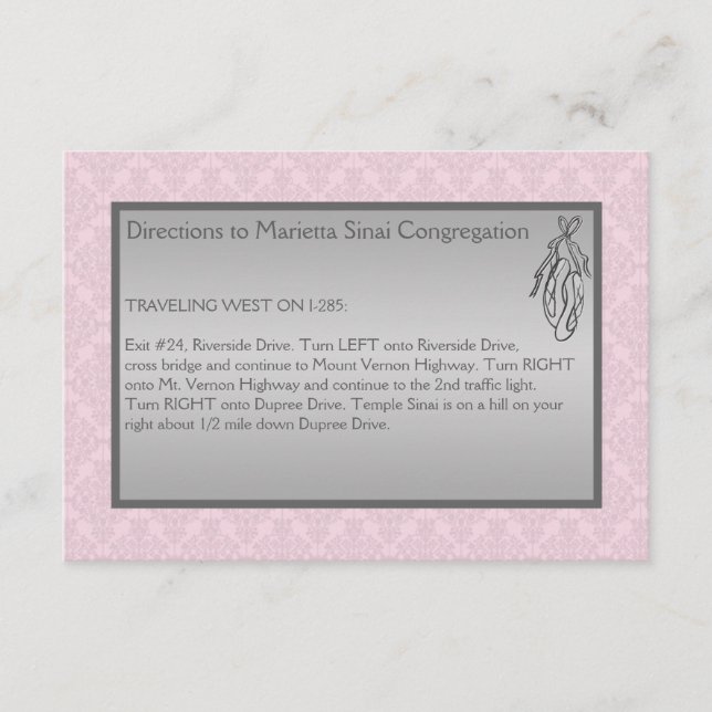 Pink and Gray Damask, Ballet Enclosure Card (Front)