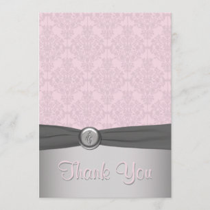 Pink and Gray Damask, Ballet Thank You Card