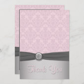 Pink and Gray Damask, Ballet Thank You Card (Front/Back)