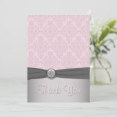 Pink and Gray Damask, Ballet Thank You Card (Standing Front)