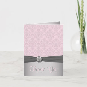 Pink and Gray Damask, Ballet Thank You Card