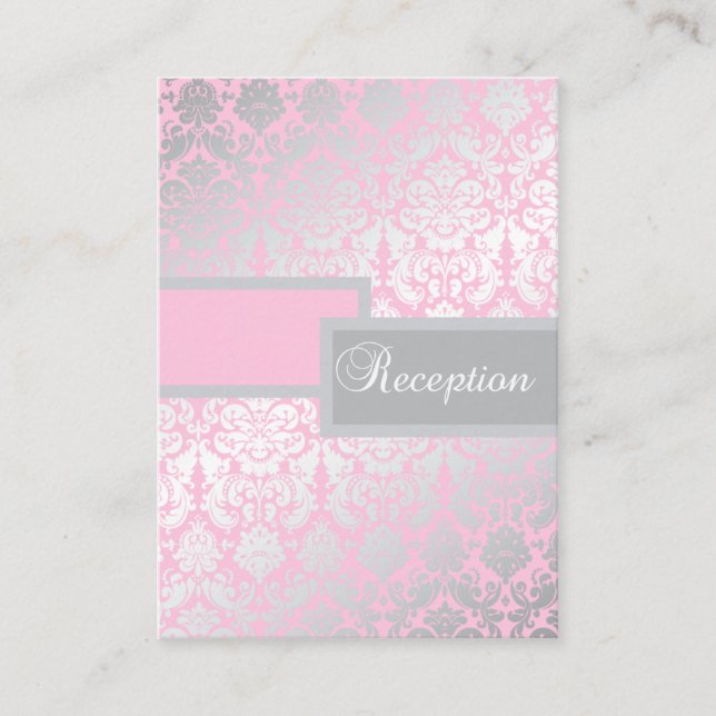 Pink and Gray Damask Enclosure Card (Front)