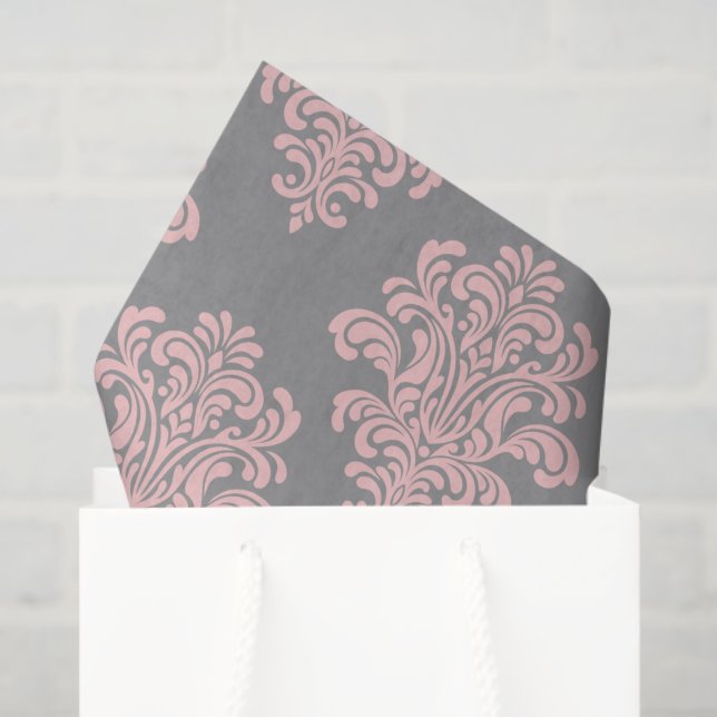 Pink and Gray Damask Pattern Tissue Paper (Gift Bag)