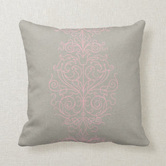 Pink and Gray Damask Throw Pillow