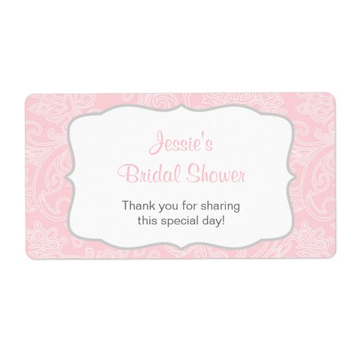 Pink and Gray Damask Water Bottle Label