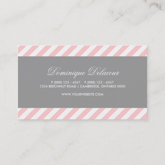 Pink and Gray Diagonal Stripes Business Card (Back)