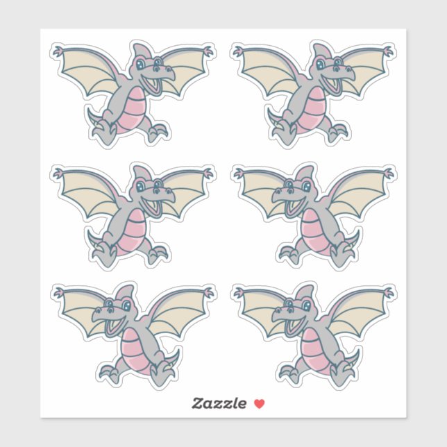 Pink and Gray Dinosaur Dragons Sticker (Sheet)