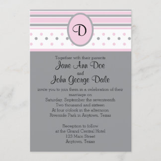 Pink and Gray Dots and Stripes Invitation