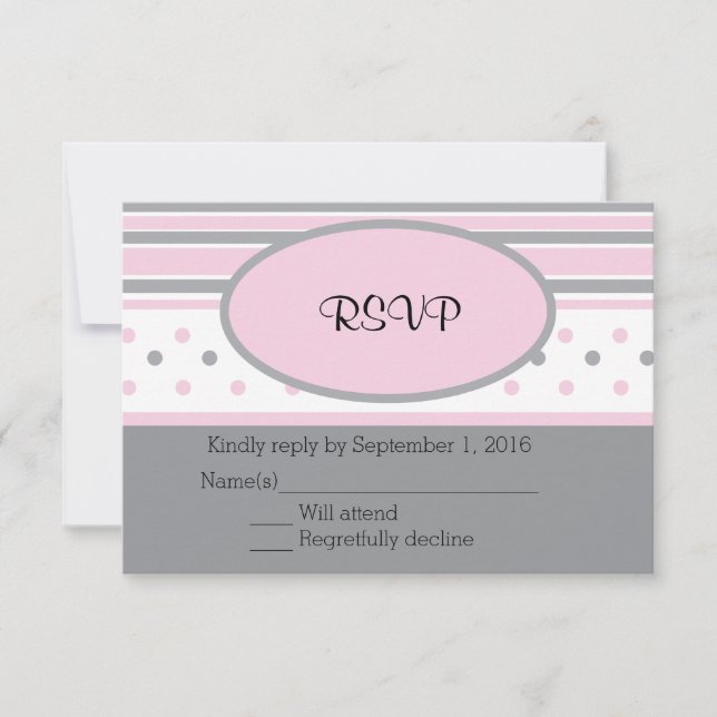 Pink and Gray Dots and Stripes RSVP (Front)