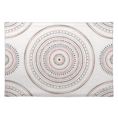 Pink and gray dots and strokes Doodles Mandala Cloth Placemat