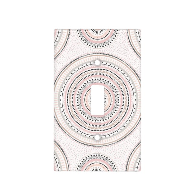Pink and gray dots and strokes Doodles Mandala Light Switch Cover (Front)