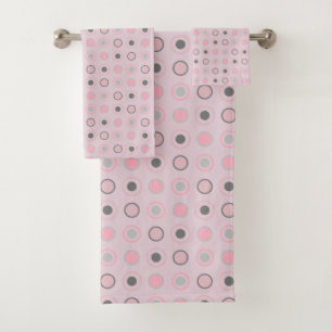 Pink and Gray Dots Bath Towel Set