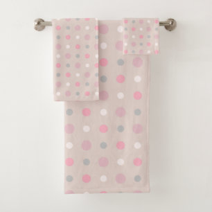 Pink and Gray Dots Bath Towel Set