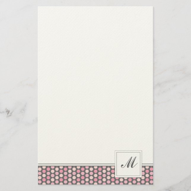 Pink and Gray Dots Pattern Stationery (Front)