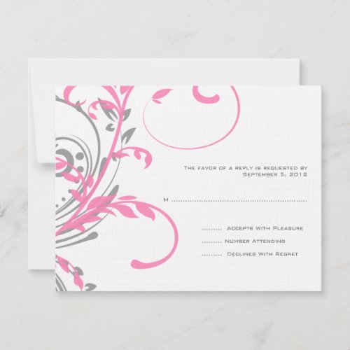 Pink and Gray Double Floral Wedding RSVP