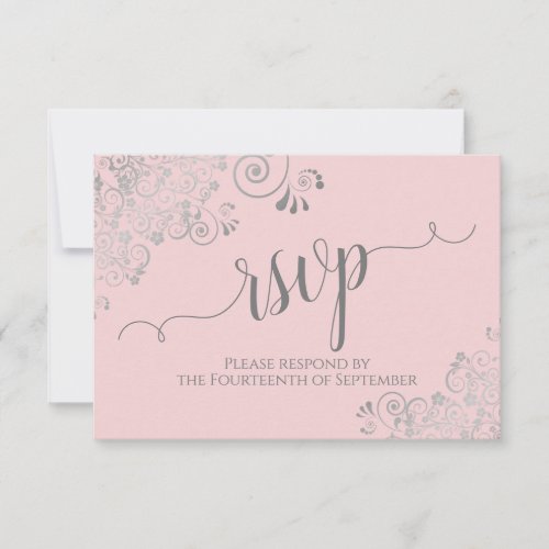 Pink and Gray Elegant Calligraphy Frilly Wedding RSVP Card