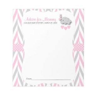 Pink and Gray Elephant Baby Shower 2 - Advice Notepad