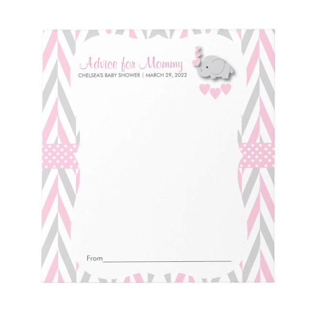 Pink and Gray Elephant | Baby Shower 2 - Advice Notepad (Front)