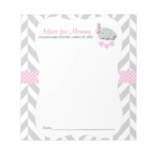 Pink and Gray Elephant   Baby Shower - Advice Notepad