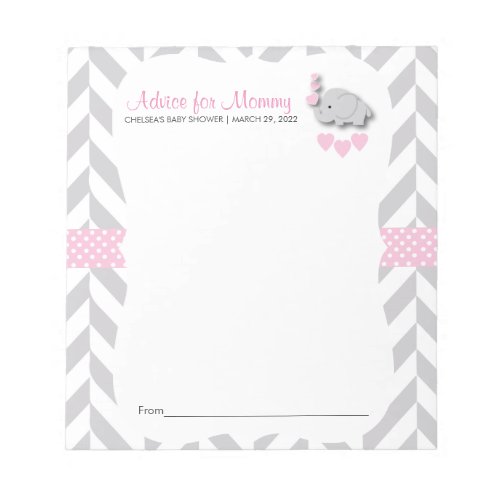 Pink and Gray Elephant  Baby Shower _ Advice Notepad