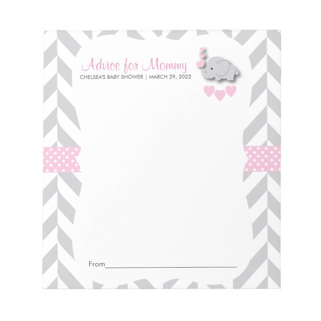 Pink and Gray Elephant | Baby Shower - Advice Notepad (Front)