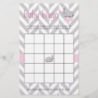 Pink and Gray Elephant Baby Shower Bingo Stationery