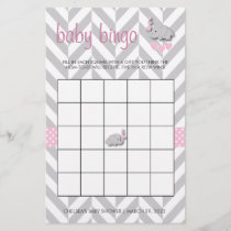 Pink and Gray Elephant Baby Shower Bingo Stationery