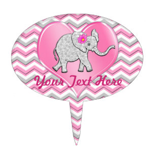 Pink and Gray Elephant Baby Shower Cake Topper