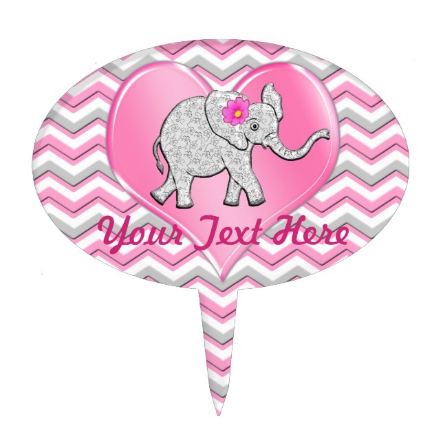 Pink and Gray Elephant Baby Shower Cake Topper (Front)