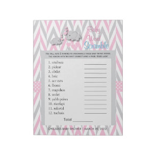 Pink and Gray Elephant Baby Shower Game 2 Notepad