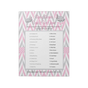 Pink and Gray Elephant Baby Shower Game 2 Notepad
