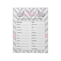 Pink and Gray Elephant Baby Shower Game - Custom Notepad