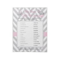 Pink and Gray Elephant Baby Shower Game Notepad