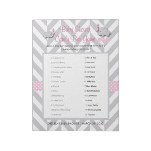 Pink and Gray Elephant Baby Shower Game Notepad