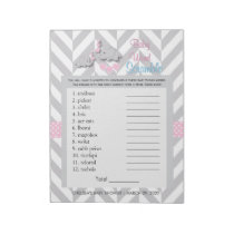 Pink and Gray Elephant Baby Shower Game Notepad