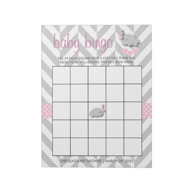 Pink and Gray Elephant | Baby Shower - Game Notepad (Rotated)