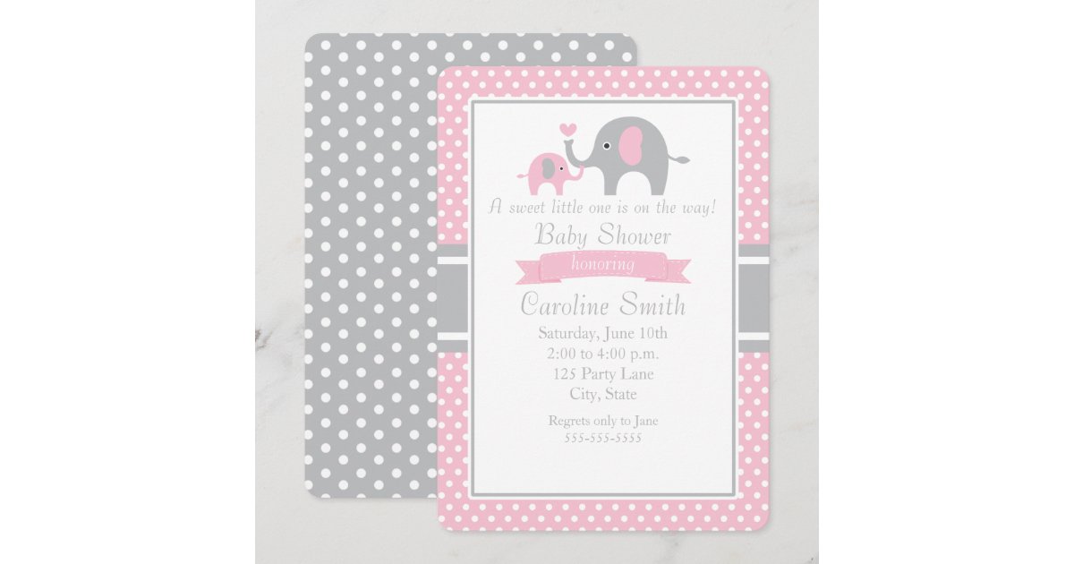 Pink and Gray Elephant Baby Shower Invitation | Zazzle