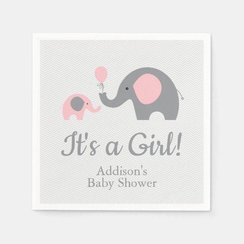 Pink and Gray Elephant Baby Shower Napkins
