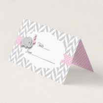 Pink and Gray Elephant Baby Shower | Place Cards