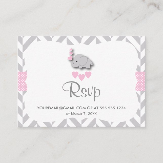 Pink and Gray Elephant Baby Shower - RSVP Email Enclosure Card (Front)