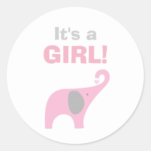 Pink and Gray Elephant Baby Shower Seal
