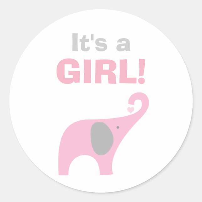 Pink and Gray Elephant Baby Shower Seal (Front)