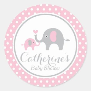 Pink and Gray Elephant Baby Shower Sticker