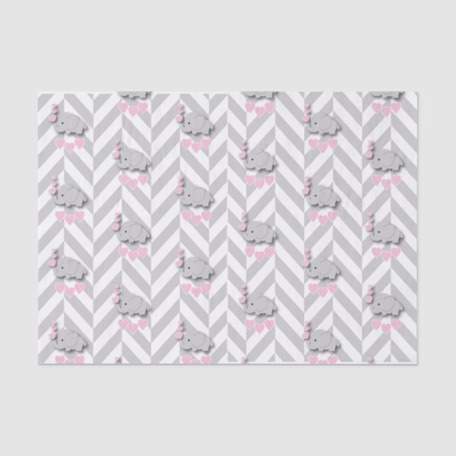 Pink and Gray Elephant Baby Shower Tissue Paper (Front)
