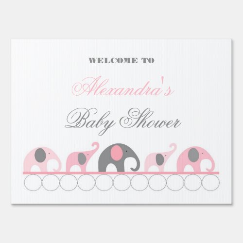 Pink and Gray Elephant Baby Shower Welcome Yard Sign
