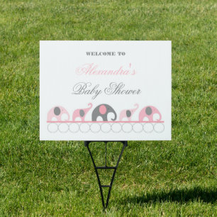 Pink and Gray Elephant Baby Shower Welcome Yard Sign