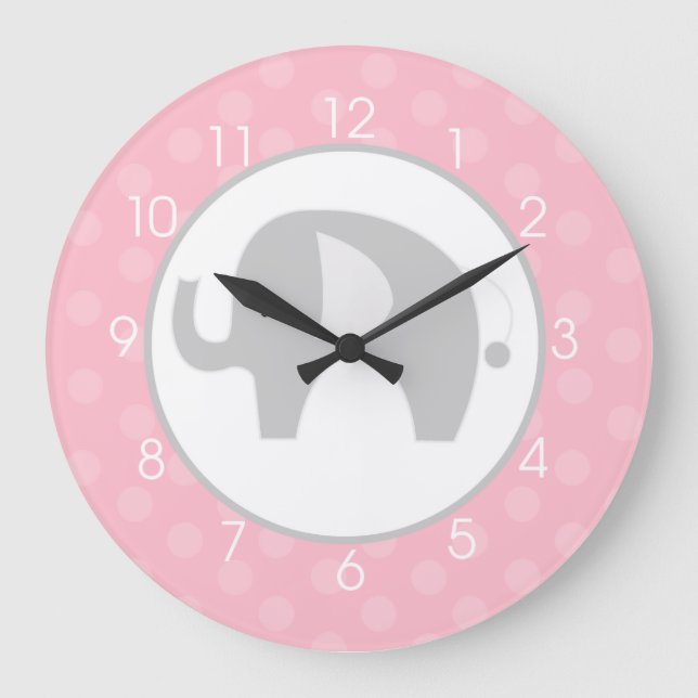 Pink and gray elephant clock (Front)
