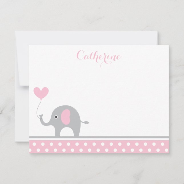 Pink and Gray Elephant Heart Thank You Card (Front)